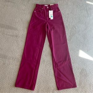 BRAND NEW ZARA (NWT) US SIZE 0 PINK/MAGENTA WIDE LEG JEANS (50% OFF)